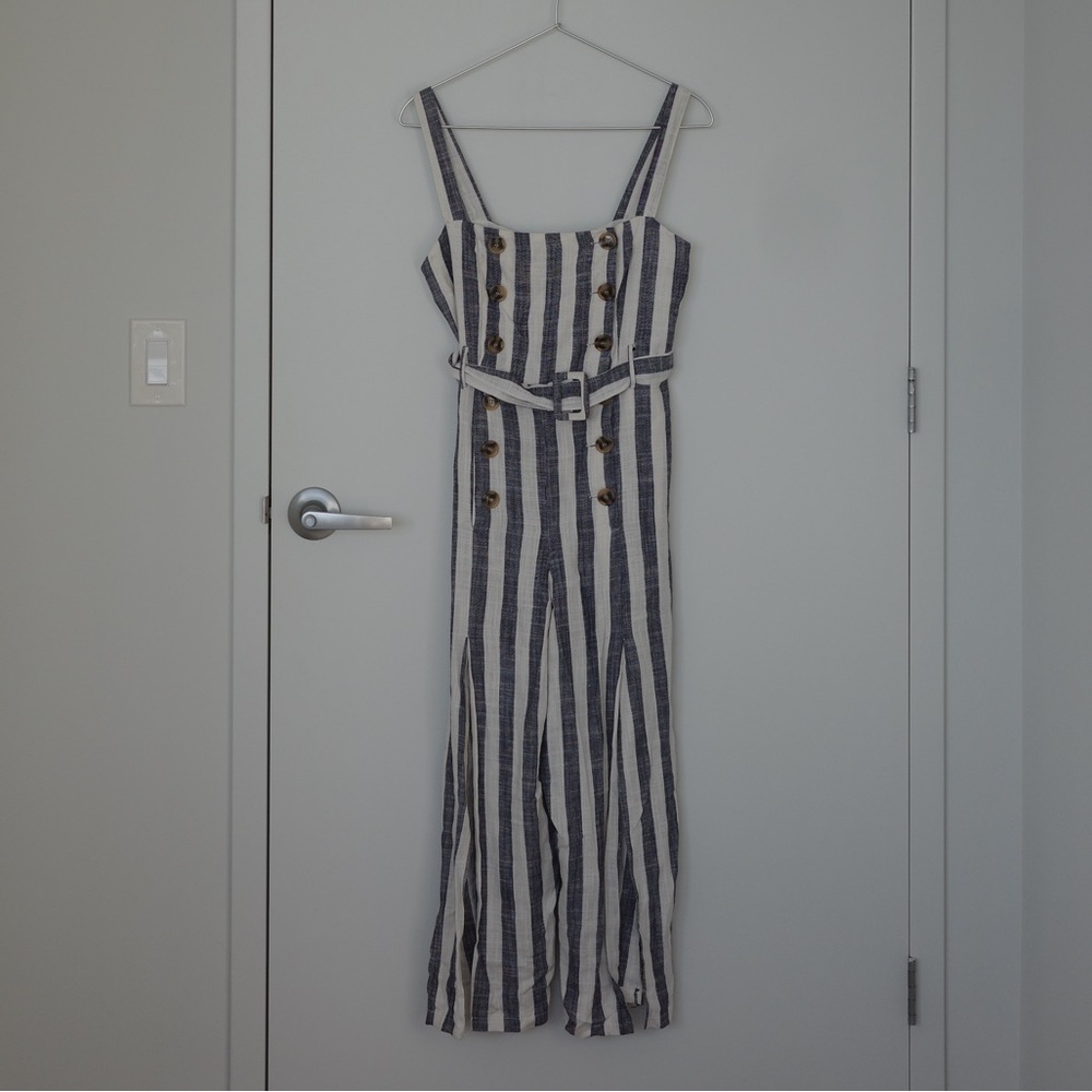 Pookie & Sebastian Blue and White Striped Jumpsuit